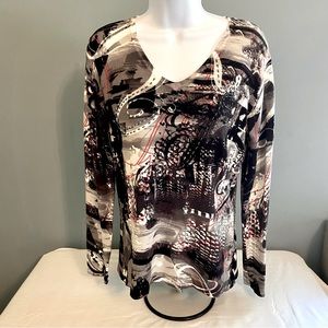 NWT Metric New York Long Sleeve Paisely Embellished Black & White Sweater Sz S